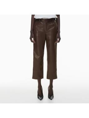 Aritzia Babaton Command Cropped Vegan Leather Pants Brown Size 6 Straight Leg